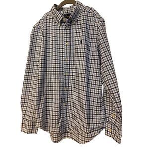 Polo Ralph Lauren Kids Blue Gingham Check Button Down Shirt L 14-16 Cotton